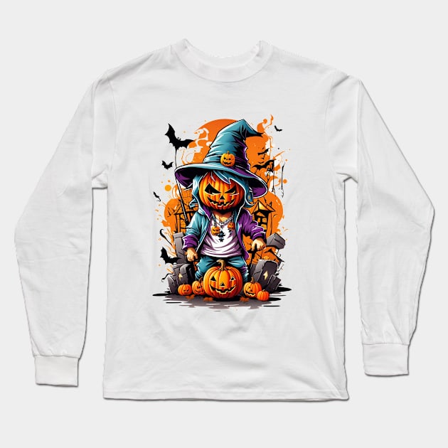 Spooky Pumpkin Long Sleeve T-Shirt by Omerico